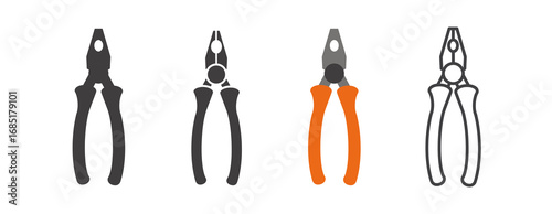 set of color tools and Instrument line icon, service sign icon Construction tool like screwdriver, saw, hammer, axe, ruler, wrench, vector abstract silhouette geometric engineering and Manufacturing 