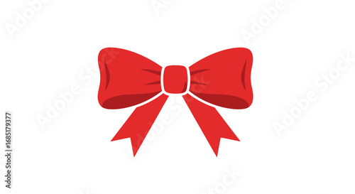 Vibrant Red Bow with Elegant Loops and Dangling Tails.