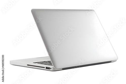 Sleek modern laptop angled from the back  isolated on white background