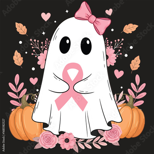 Cute Ghost Breast Cancer Awareness Halloween Shirt - Pink Ribbon Pumpkin Graphic Tee
