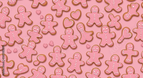 Pink gingerbread men cookies pattern