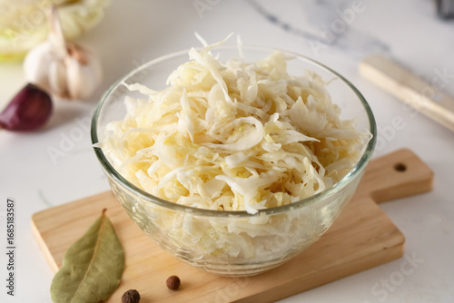 Fresh sauerkraut in glass b...