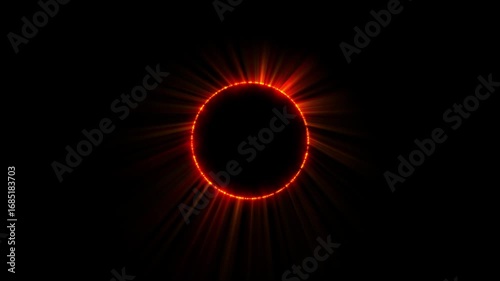 Dark Solar Eclipse With Light Rays On Black Background
