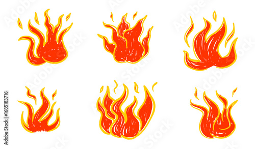 Fire crayon texture on white background. Scribble flame fire crayon or charcoal texure. 