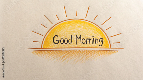 Hand Drawn Sun with Good Morning Text sunrise dawn