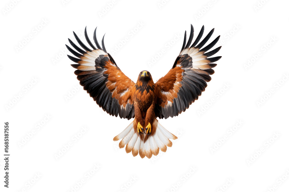 Fototapeta premium Majestic Eagle in Flight: An exquisite capture of a Golden Eagle, showcasing its breathtaking wingspan as it soars. Depicting the raw beauty and freedom of this avian marvel in stunning detail.
