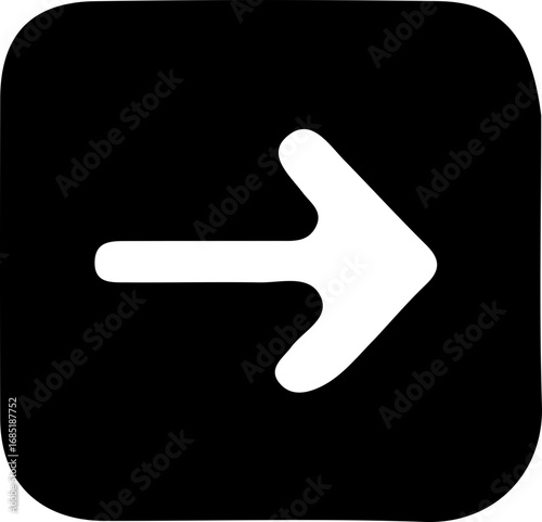 Minimalist white right arrow on black rounded square, ideal for UI/UX navigation.