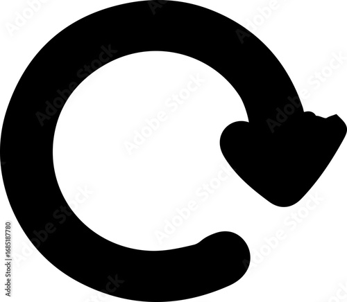 Black circular arrow icon for refresh, reload, redo, update. UI element.