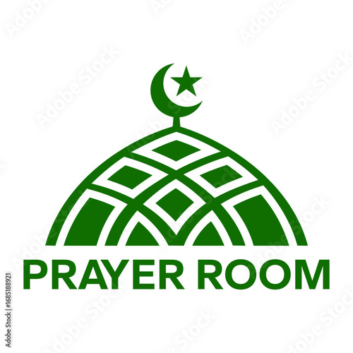 Mosque Prayer Room sign set. Muslim Male and Female Prayer Room signs, logo, label, badge, sticker, symbol, banner, circle, green, line, flat vector, isolated illustration.