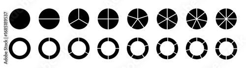 Pie charts diagrams. Set of circles. Segmented circles set. Infographic element round shape. Vector illustration.