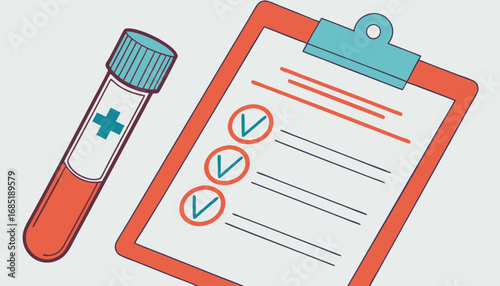 Medical Checklist and Blood Sample Illustration Healthcare Laboratory and Diagnostic Concept