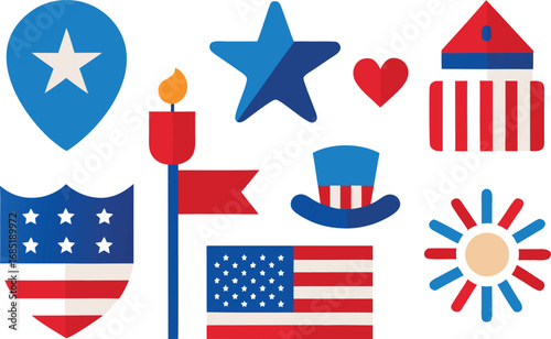 Independence day icon collection scalable vector graphics for american celebrations eps