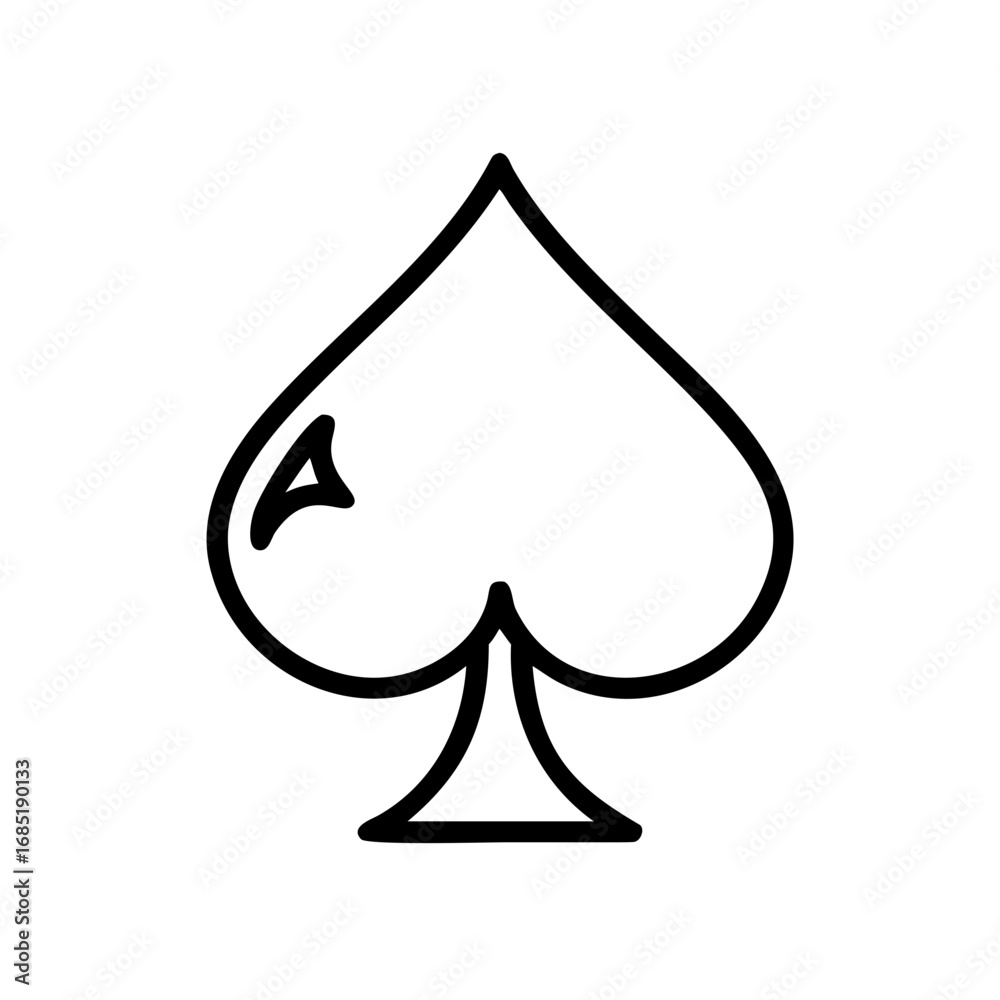 Fototapeta premium Simple graphic of a black spade card suit with a small detail on the upper left side of the shape