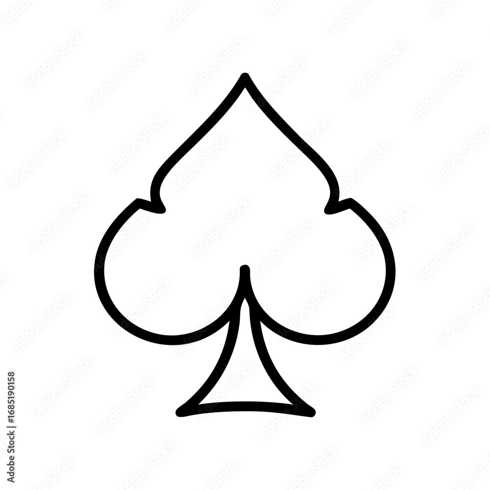 Fototapeta premium Simple black outline of a spade suit symbol for playing cards on a white background design element