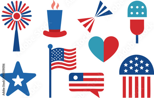 Vector independence day icons collection american flag patriotic symbols eps scalable illustration