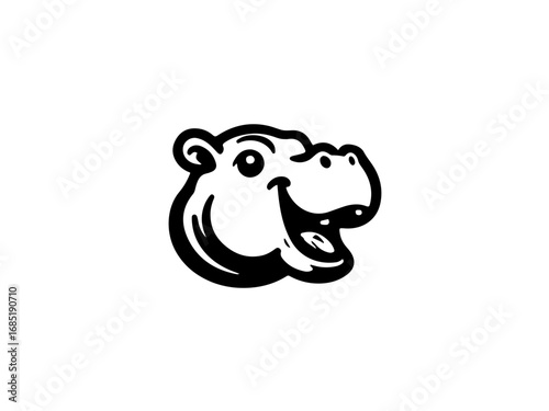 Friendly cartoon hippo mascot head smiling with joy and excitement for playful branding