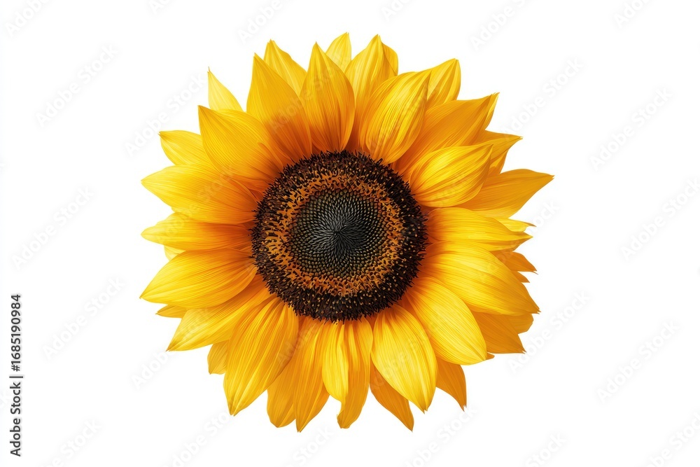 Fototapeta premium Vibrant sunflower, centered against white