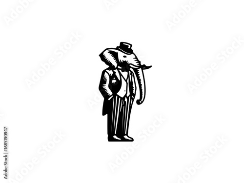 Dapper elephant in formal attire strikes a distinguished pose exuding sophistication and classic charm.