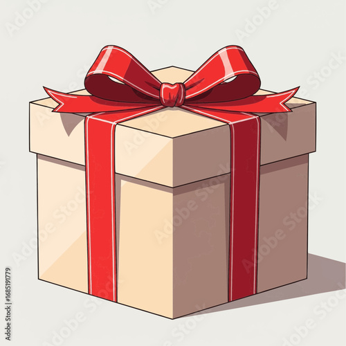 A beautifully illustrated gift box, tied with a vibrant red ribbon, ready to be opened.