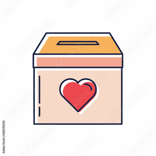 Donation box with heart, charity concept illustration.