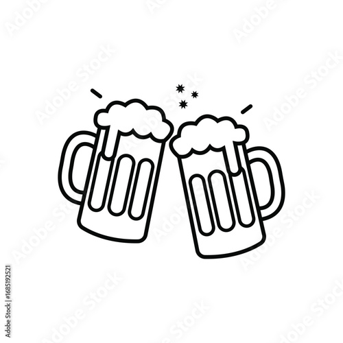 glass of beer. or Cheers Two Beer Mug Clinking with Bubble for Celebration festival party
