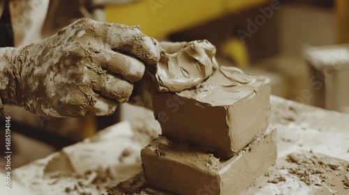 Sculpting clay at a studio
