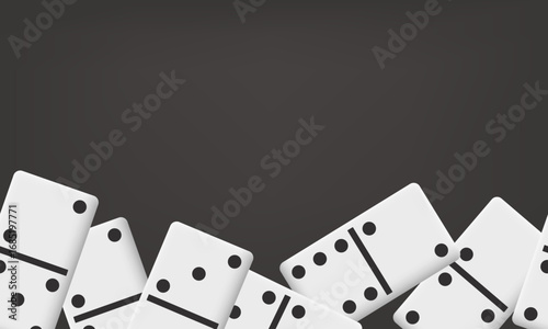 Domino tiles seamless border. Vector dominoes set isolated on grey background.