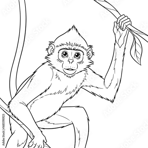 Cute Anime Style Asian Langur Coloring Page for Children Discovering Asian Primates