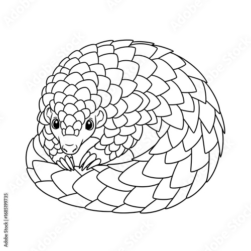 Cute Anime Style Asian Pangolin Coloring Page for Children Discovering Asian Wildlife