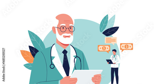Expert medical professional reviews financial records assessing health insurance claim processing efficiency