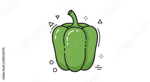 Green bell pepper illustration with simple geometric shapes and clean lines