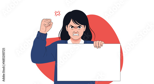 An angry person holds a blank white sign ready to express their frustration and outrage