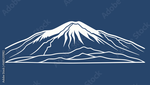 A mountain range is depicted in white on a blue background. The mountain range is very tall and has a very majestic appearance