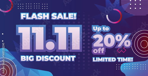 Modern Flash Sale Banner Template for 11.11 Shopping Promotion with Gradient Background