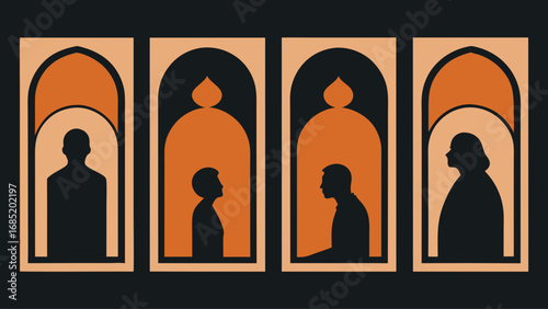 A black and orange poster with four people in it. The poster is titled "The Four"