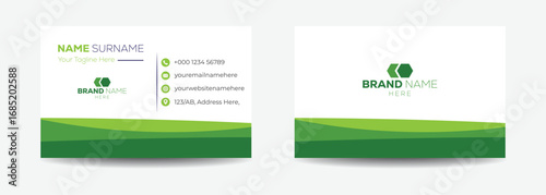 Business card design template, Clean professional business card template, visiting card, business card template. Personal visiting card with company logo. Vector illustration.
