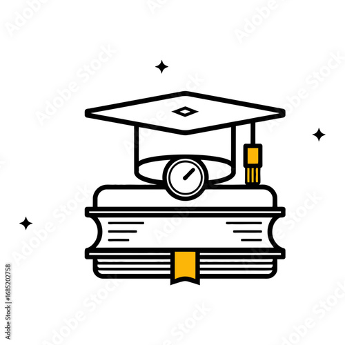 Celebrate educational achievements with a graduation cap atop books, perfect for school promotions