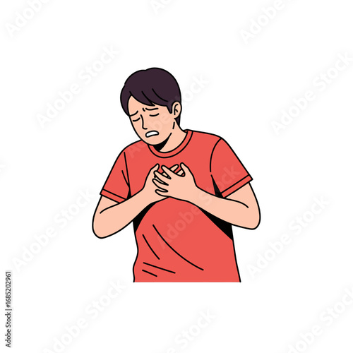 A person clutches their chest 2d vector illustration isolated white background