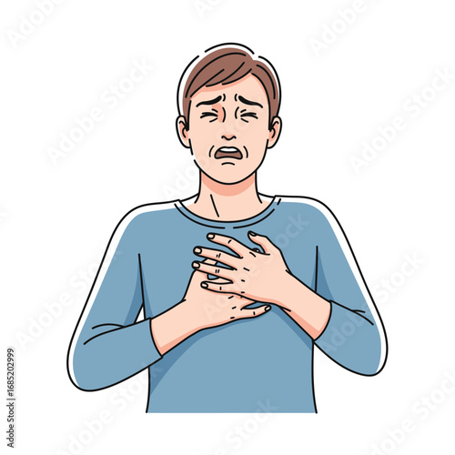 A person clutches their chest 2d vector illustration isolated white background