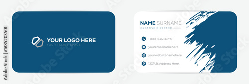 Business card design template, Clean professional business card template, visiting card, business card template. Personal visiting card with company logo. Vector illustration.