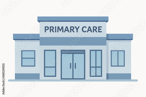 Flat style medical clinic icon with primary care label