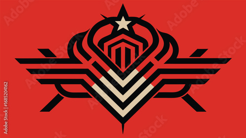 Abstract Geometric Emblem with Star and Wings on Red Background logo