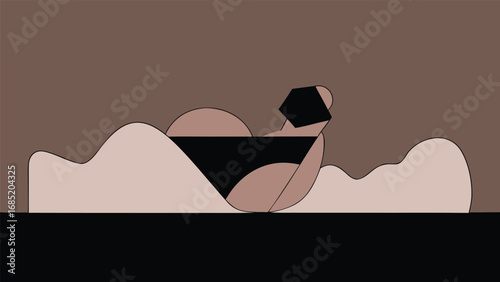Abstract Geometric Illustration Of A Person Lounging On A Sandy Beach vector