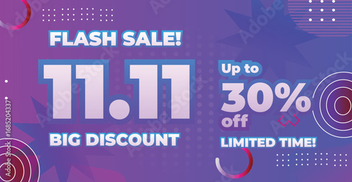 Modern Flash Sale Banner Template for 11.11 Shopping Promotion with Gradient Background