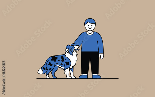 Happy person with a blue merle australian shepherd dog
