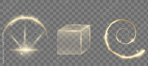 Golden Light Effects And Sparkles Collection on Transparent Background