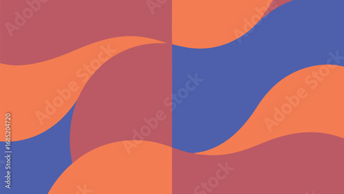 Abstract Geometric Pattern with Wavy Sections in Red, Blue, and Orange vector illustration