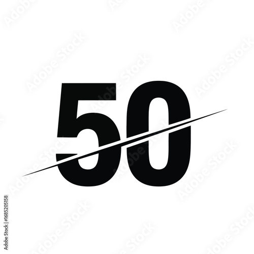 Vector art of the number 50 in bold black font with a diagonal line through it, , representing a milestone or achievement