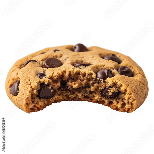 Vector art of delicious chocolate chip cookie with a bite taken out, , perfect for a sweet treat or snack advertisement