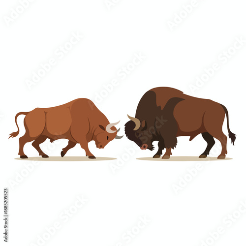 Two bulls fighting in a vector illustration